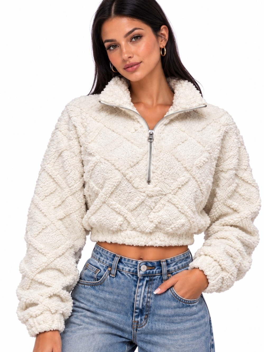 Fashion Nova Cream Cozy Sherpa Pullover Jacket Sweater XS